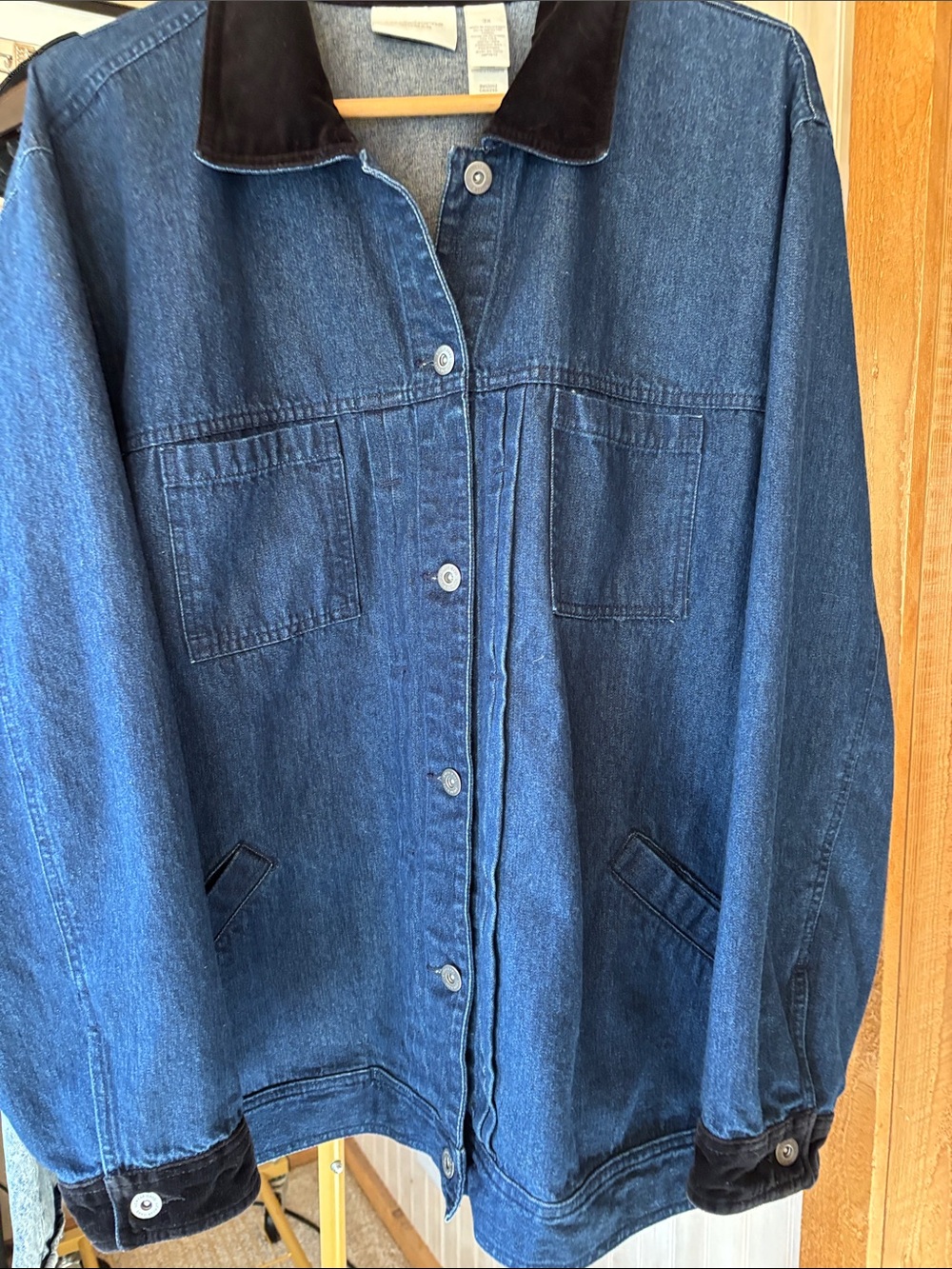 Liz Claiborne Blue Denim Jacket with Black Velvet Collar